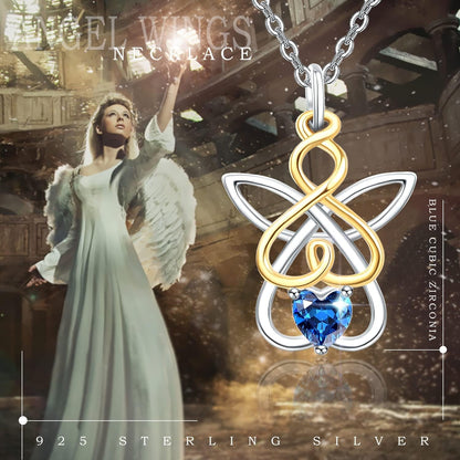 Guardian Angel Necklace for Women 925 Sterling Silver Infinity Love Heart Necklace Created Sapphire Gemstone Jewelry for Her