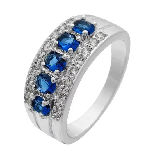 Natural 2.95CT Sapphire/Emerald/Ruby/Alexandrite/White Diamond 14K White Gold Ring Size 6-11