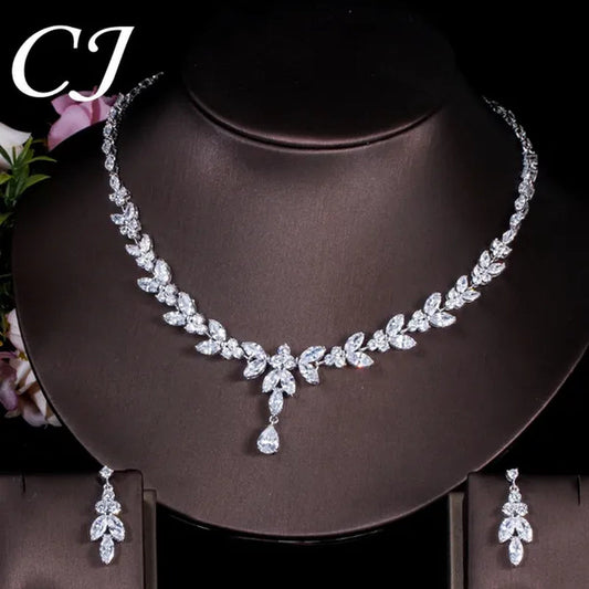 CANDICE Luxury Marquise Cubic Zirconia Pave Bridal Big Flower Pendant Necklace Earrings Jewelry Set High Quality White Gold Plated Water Drop Wedding Brides Jewellry Accessories