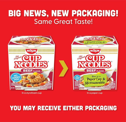 Cup Noodles Soup, Beef Flavor, Microwaveable Paper Cups, Instant Ramen, 2.25 Ounce (Pack of 12)