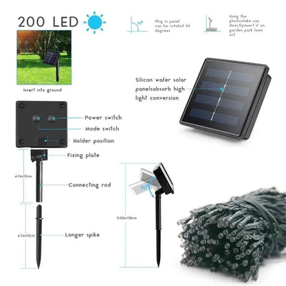 8 modes Solar String Lights 50/100/200 LED 8 Modes Solar Powered Xmas Outdoor Lights Waterproof Starry Christmas Fairy Lights for Indoor Gardens Homes Wedding