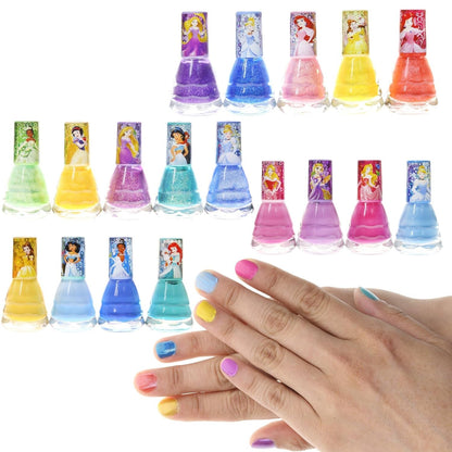 Disney Princesses Super Sparkly Peel-Off Nail Polish Deluxe Present Set for Girls, 18 Colors