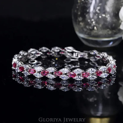 Gloriya Delicate White Gold Plated Tennis Bracelet Setting Sparkly Marquise Cubic Zircon Wedding Bracelets For Women Gorgeous Crystal Jewelry