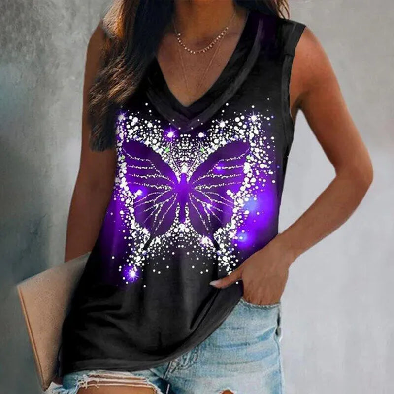 Ethnic Style Multi-pattern Print Sleeveless T-shirt Women's Vest V-neck Casual Loose Shirts Blouse Tank Top Camisoles
