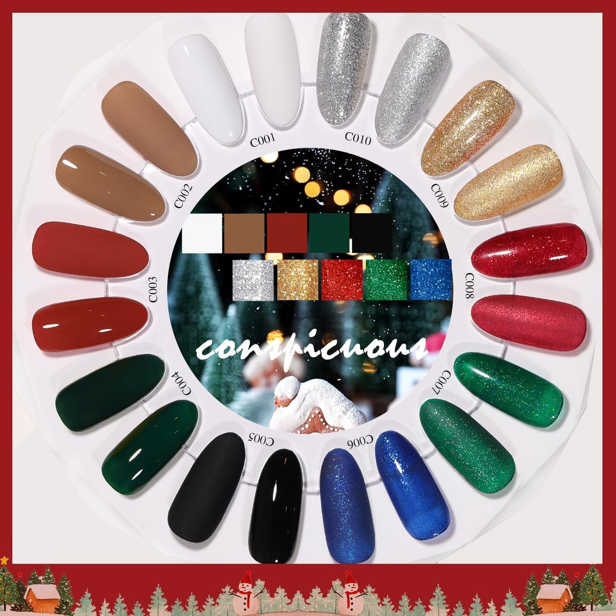 Christmas Day Gel Nail Polish Set - 10 Colors Gel Polish Set Red White Green Gold Silver Glitter Sparkle Gel Nail Kit Soak off Nail Art Manicure DIY Gifts for Women Classic