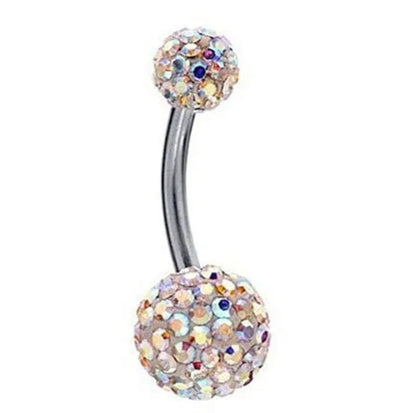 2016 Big Sale 8mm&5mm Crystal Disco Ball Imbue Diamond  316L medical steel material Stainless Steel Belly Button Navel Ring Body Piercing