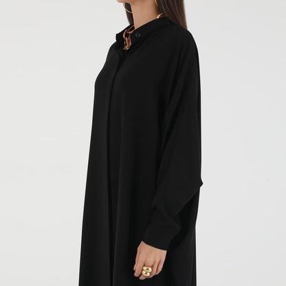 Muslim Dresses for Women Abaya Button down Henley Shirt Prayer Dress Batwing Long Sleeve Middle East Arabian Robe