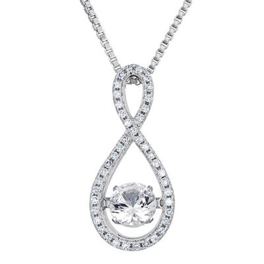 Dancing Lab Created White Sapphire and 0.12 CT. T.W. Diamond Infinity Pendant in