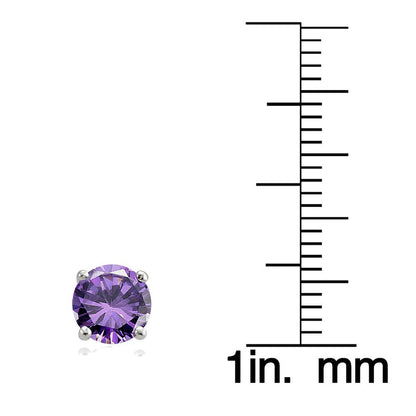Amethyst and White Topaz Sterling Silver Crown Stud Earrings