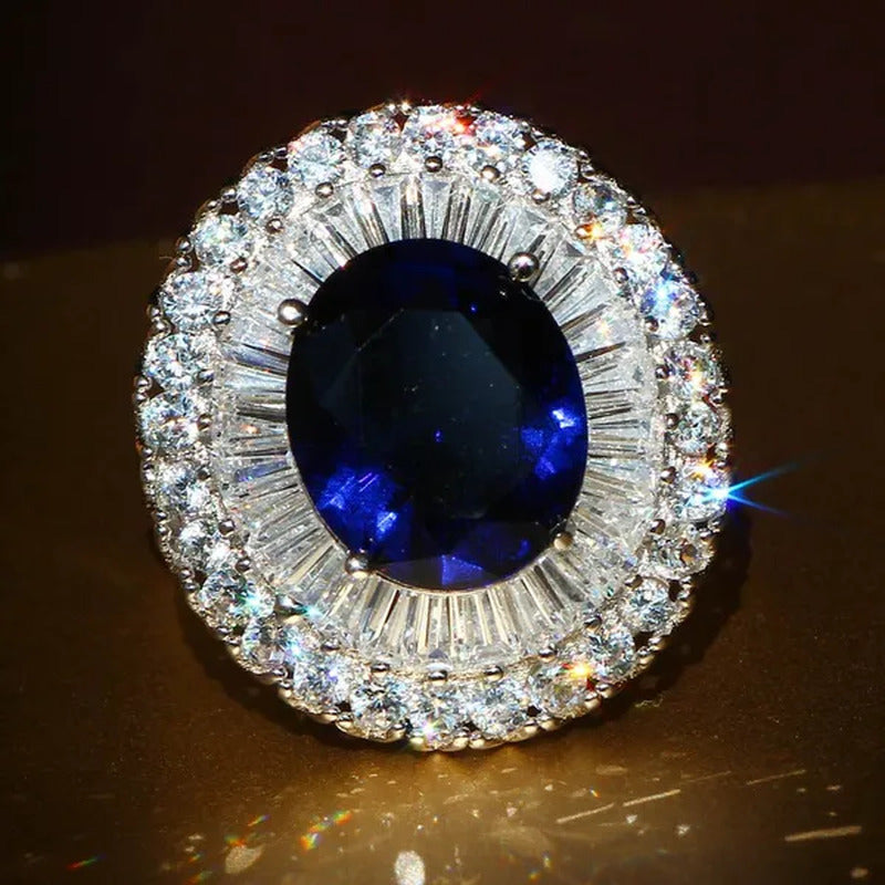 Elegant 925 Silver Sapphire & White Sapphire Birthstone Gemstones Engagement Wed