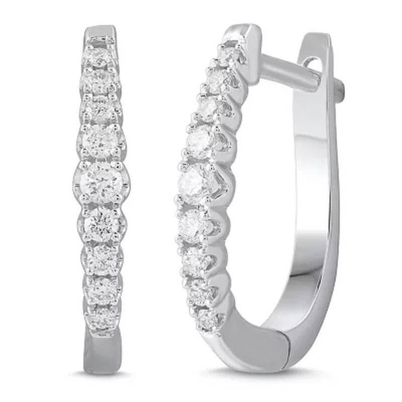 0.20 CT. T.W. Diamond Hoop Earrings in 14K White Gold