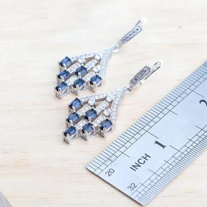 Blue/Red/Green/Purple Zircon 925 Silver Jewelry Set for Women