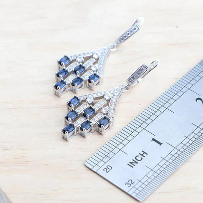 Blue/Red/Green/Purple Zircon 925 Silver Jewelry Set for Women