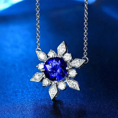 Fashion Zircon Necklace for Women, Elegant Ladies Exquisite Sapphire Jewelry Acc