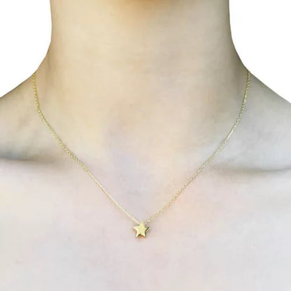 14K Yellow Gold High Polish Star Charm Necklace, 16-18"