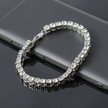 Unisex Hip Hop Bling Iced Out Cubic Zirconia Necklaces Bracelet Cool Men One-Row