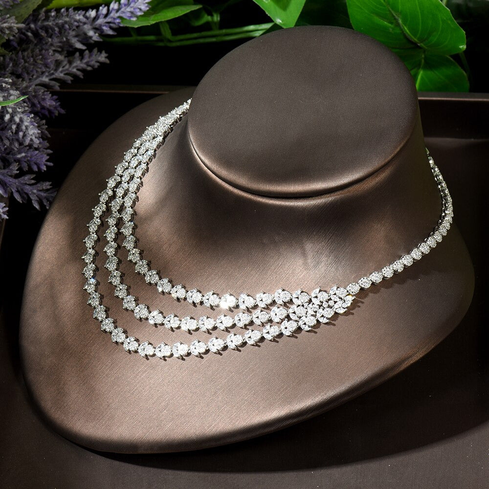 Three Layers 4Pcs Necklace and Earring Set Leaf Design Fashion Women Bridal Wedd