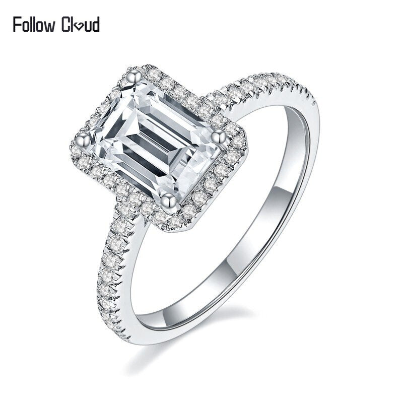 Square Cut 2Ct 8.0Mm Moissanite Diamond Rings for Women Platinum Plated 925