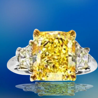 5.62 Carat GIA Cert Fancy Yellow VVS1 Diamond Radiant Shape Ring 100% natural