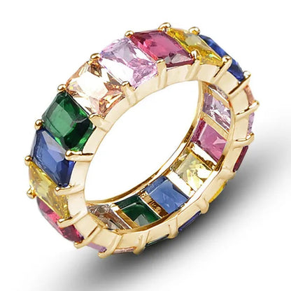 925 Silver Ring Colored Square Rainbow Ring Statement Crown Ring Natural Gemston