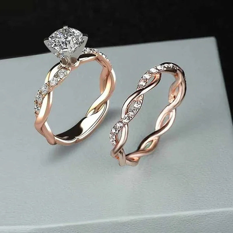 Women'S Dainty Twist round Cut White Sapphire Ring Set Bridal Engagement Diamond