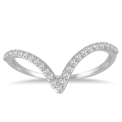 1/8 Carat TW Diamond V Ring in 14K White Gold (K-L Color, I2-I3 Clarity)