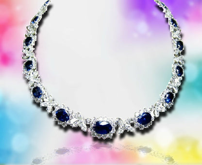 SAPPHIRE OVAL SHAPE SET DIAMOND 18 PEAR 54 MARQUISE 183 ROUND SHAPE NECKLACE