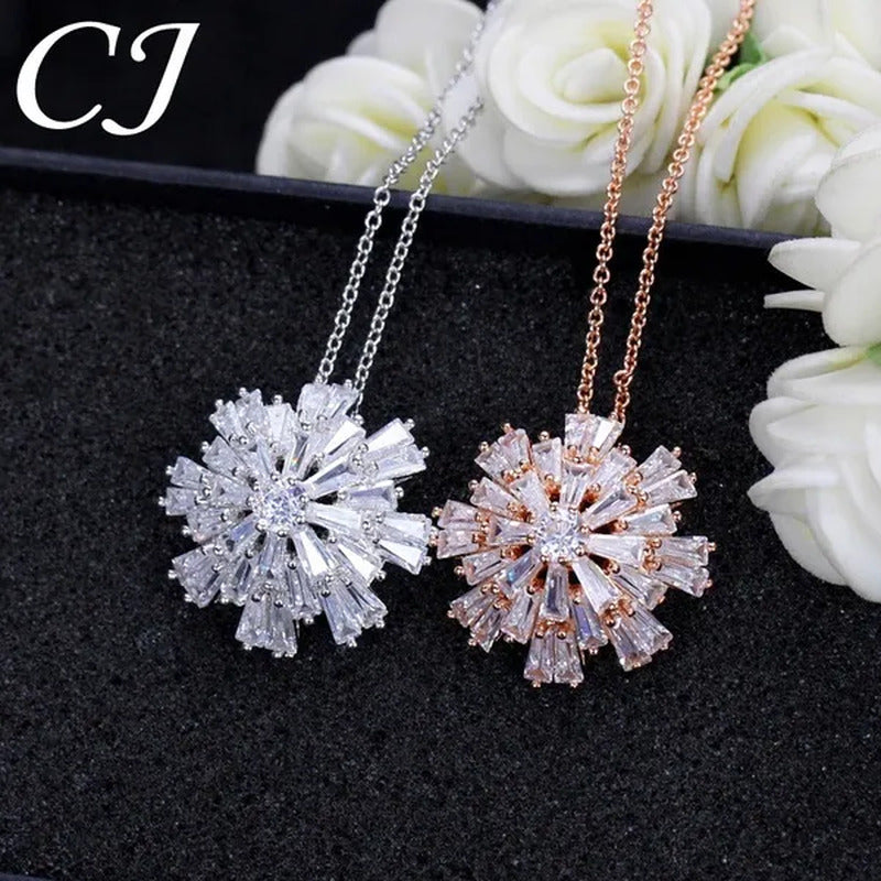 CANDICE Elegant Big Snowflake Pendant Necklace Inlay Luxury Quality Multi Cut CZ