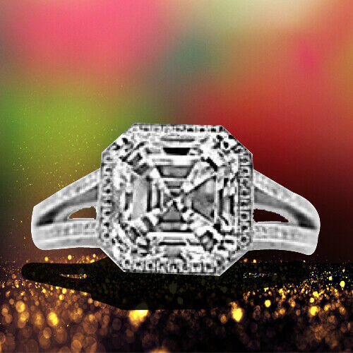 GIA CERTIFIED 3.03 CT H VS1 ASSCHER, 2.20 MICRO SETTING SIDE SET ENGAGEMENT RING