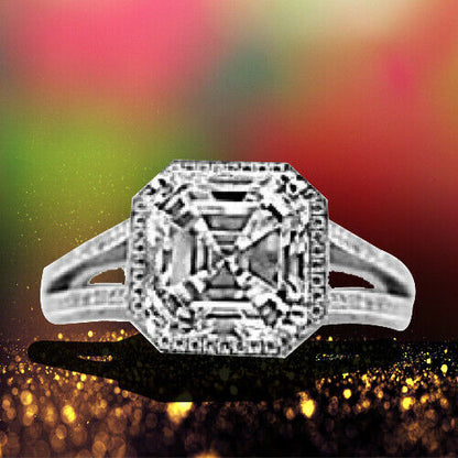 GIA CERTIFIED 3.03 CT H VS1 ASSCHER, 2.20 MICRO SETTING SIDE SET ENGAGEMENT RING