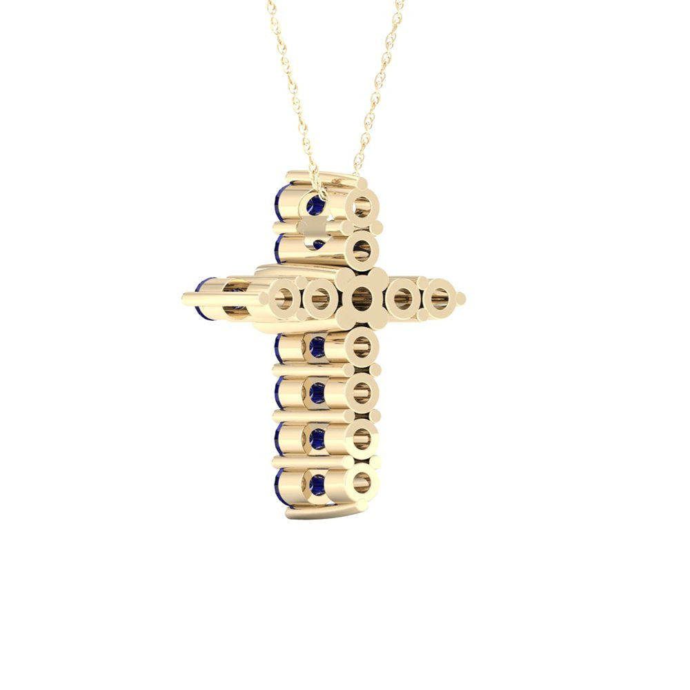 Imperial Gemstone 10K Yellow Gold Blue Sapphire 1/20 CT TW Diamond Cross Necklac