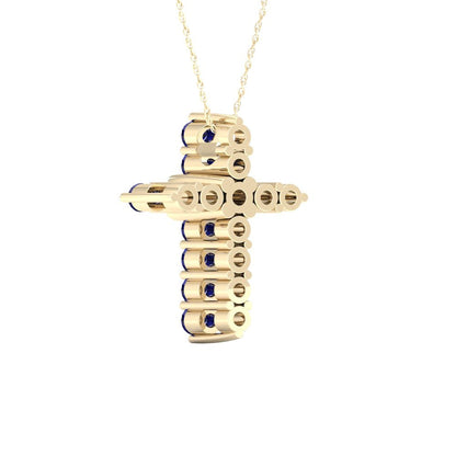 Imperial Gemstone 10K Yellow Gold Blue Sapphire 1/20 CT TW Diamond Cross Necklac