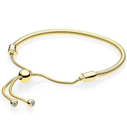 NEW Fashion 925 Sterling Silver Adjustable Size Flashing Sided Heart Snake Chain