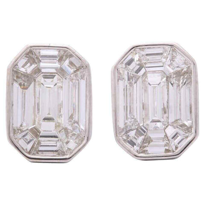 Emerald Cut Diamond Studs Illusion Set