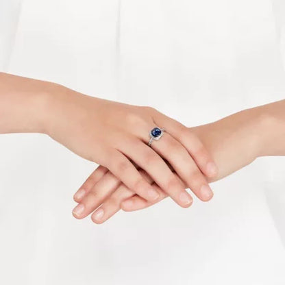 Created Sapphire Ring with Diamond Accent in 14K White Gold