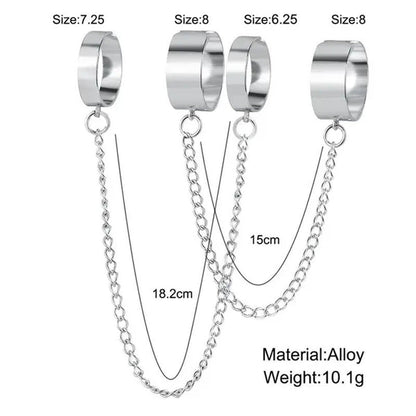 Punk Cool Hiphop Chain Rings Multi-Layer Adjustable Open Finger Rings Set Alloy