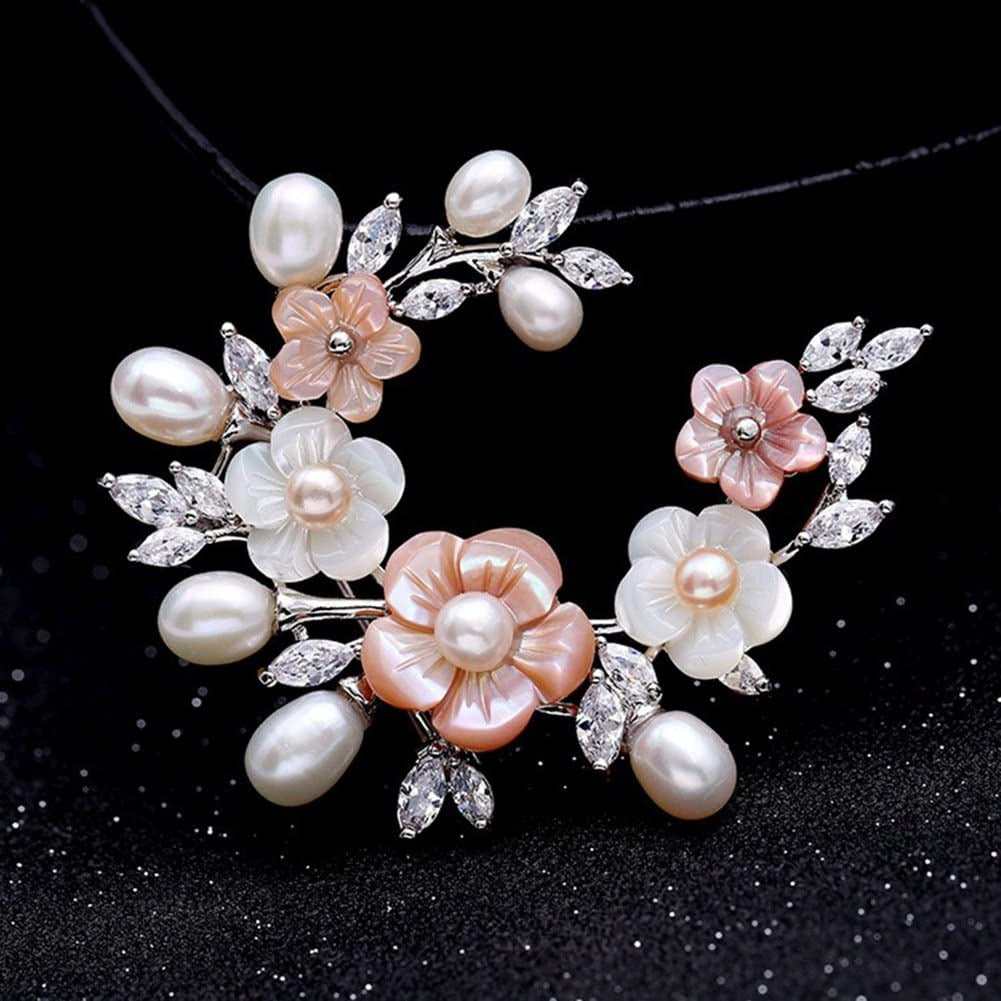 Fashion Accessorices Shell Pearl Flower Brooch Women Safety Pin White Pink