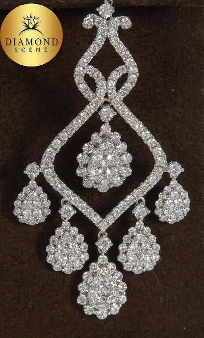 Diamond Gold Chandelier Earrings 7.01 ct 18k white gold
