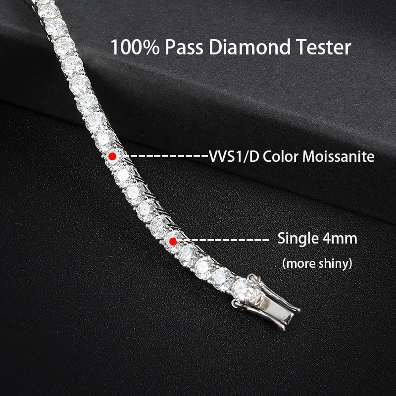 4Mm Moissanite Tennis Bracelets for Women 100% 925 Sterling Silver Gemstone