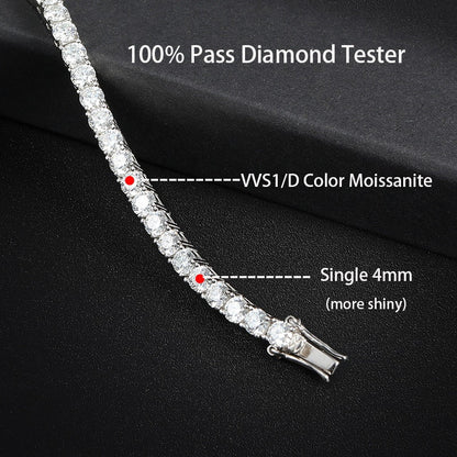 4Mm Moissanite Tennis Bracelets for Women 100% 925 Sterling Silver Gemstone
