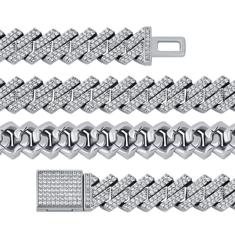 European and American Hip-Hop Style Encrypted Diamond 14Mm Cuban Chain Real Gold