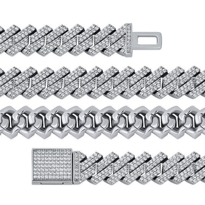 European and American Hip-Hop Style Encrypted Diamond 14Mm Cuban Chain Real Gold