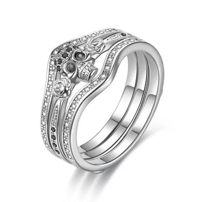 Skull Roses Ring Set Zircon Crystal Black Fashion Wedding Jewelry Gift Rings