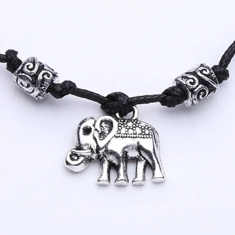 Vintage Elephant Beaded Anklet Handmade Black Rope Chain Ankle Bracelet for Wome
