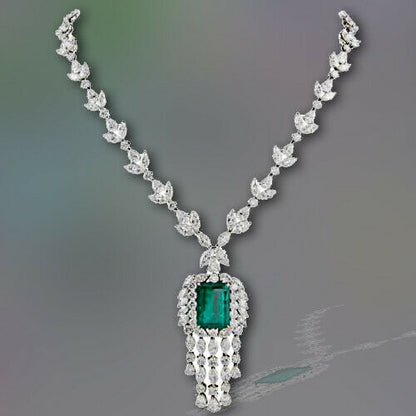 GIA CERTIFIED 100% NATURAL EMERALD 20.14X14.55X9.82MM MULTI DIAMOND NECKLACE