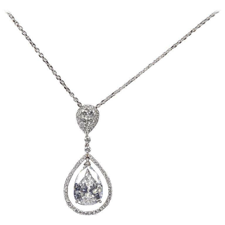 GIA CERTIFIED PEAR SHAPE F COLOR SI2 CLARITY PENDANT 5.12 CT SET .75 CT DIAMOND
