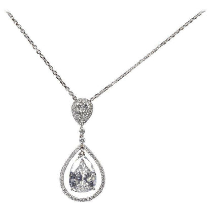 GIA CERTIFIED PEAR SHAPE F COLOR SI2 CLARITY PENDANT 5.12 CT SET .75 CT DIAMOND