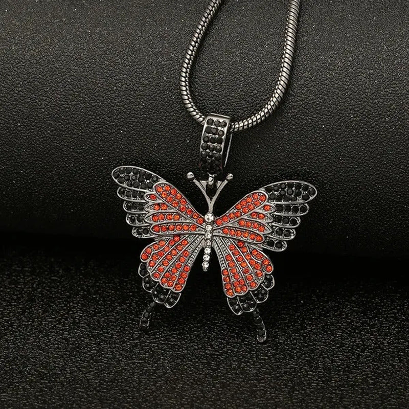Colorful Butterfly Pendant Necklace Set with Diamond Alloy, Snake Chain, Hip Hop