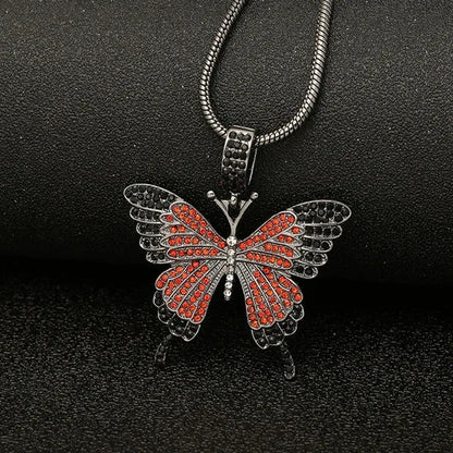Colorful Butterfly Pendant Necklace Set with Diamond Alloy, Snake Chain, Hip Hop