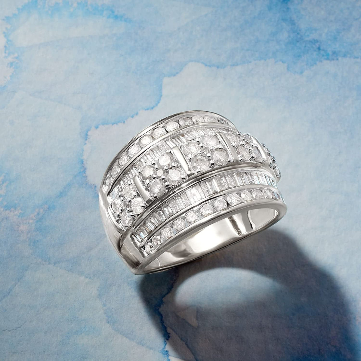 2.00 Ct. T.W. Baguette and round Diamond Multi-Row Ring in Sterling Silver